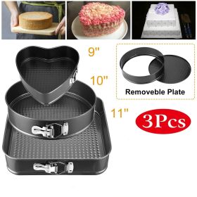 Springform Cheesecake Pans 3 Pack, Heart, Round & Square Shapes, 9 10 11 Inch BPA Free Nonstick Cake Molds for Home Baking