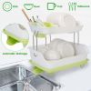 Countertop Dish Rack, 2 Tier Large Dish Drainer with Drain Tray & Cutlery Holder, Stable Stand for Plates, Bowls and Kitchen Utensils