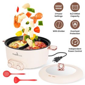 6L/1.59Gal Electric Hot Pot with Divider and Lid 2000W Stainless Steel with 2 Heat Settings Independent Control Overheat Protection Ladle & Slotted Sp
