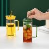 1 Pcs Pink Glass Straw Cup, 6 Colors Square Glass Cup With Straw And Lid, High Borosilicate Glass Cup, Milk Cup, Juice Cup, Cold Drink Cup, Coffee Cup