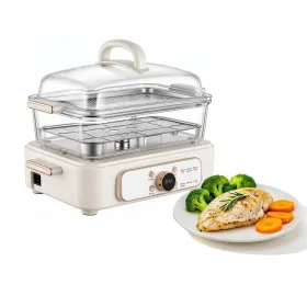 Electric Food Steamer 6.3 QT Glass with 2-Tier Stainless Steel Trays