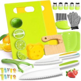 28PCS Knife Set - Kids Knifes for Real Cooking, Montessori Kids Kitchen Knife Set with Cutting Board Crinkle Cutters Kid Safe Knives, (Option: Crocodile 28pcs Set)