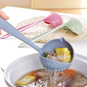 2pcs Long Handle Soup Spoon With Filter Strainer; Multi-Functional 2 In 1 Cooking Colander; Kitchen Tool For Easy Soup Preparation And Straining; Suit (Color: beige)
