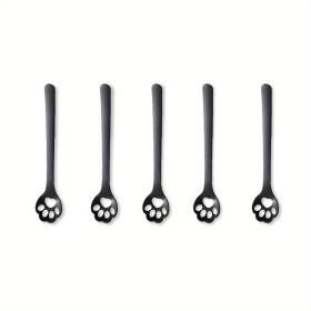1/5pcs, Stainless Steel Hollow Out Kawaii Cat Claw Spoon, Mixing Spoon, Cake Dessert Spoon, Cookie Mold (Quantity: Five, Items: Hollow Cat Claw Spoon)